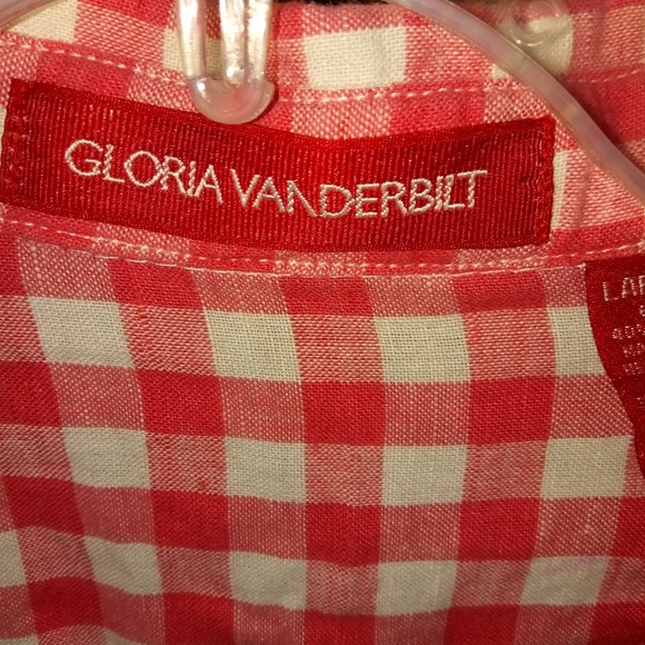 Gloria Vanderbilt L Checked Linen-Cotton Pinky Orangish Button Down Shirt Top - Picture 7 of 8